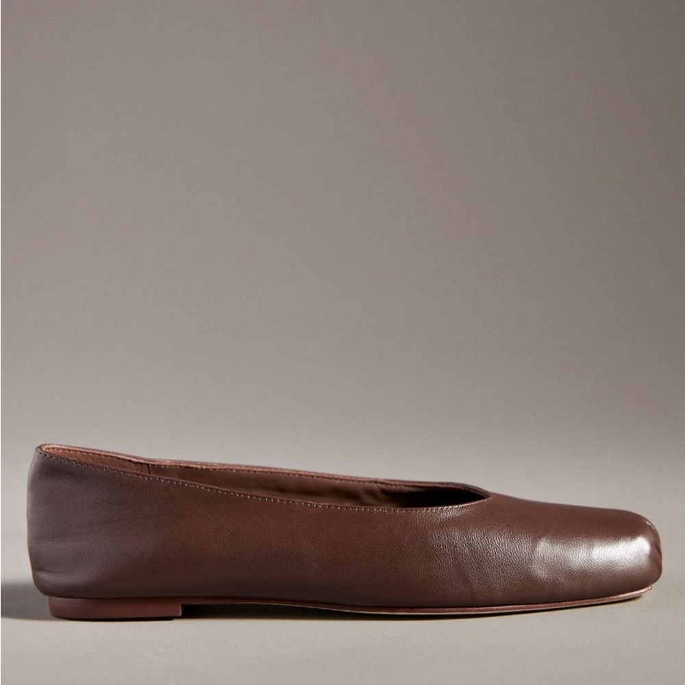 Reformation Brown Gathered-Toe Leather Ballet Flats - Picture 8 of 13